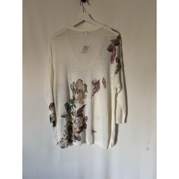 J. Jill Sweater Large Floral Lightweight Vneck Relaxed New Linen Blend - Picture 3 of 14